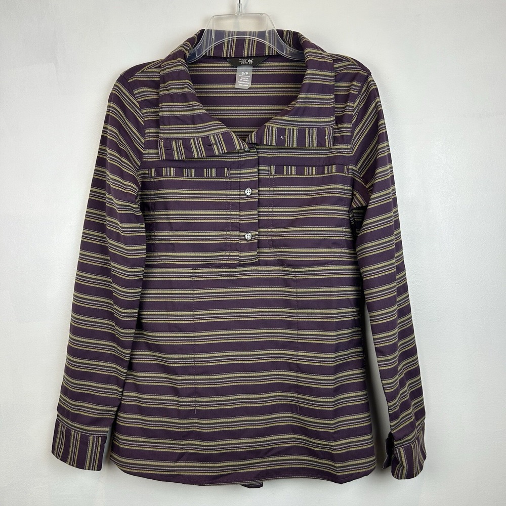 Mountain Hard Wear Shirt Women's S Striped Long Sleeve Blouse Purple 1/2 Button